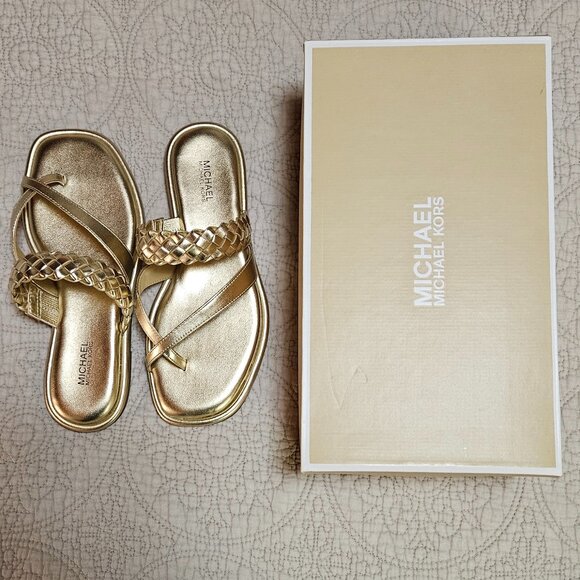 MICHAEL KORS Alba Braided Metallic Slide Sandals. NWT - Picture 2 of 7